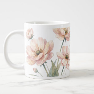 Caneca De Café Grande Arte de Buquê de Aquarela Floral Rosa Suave