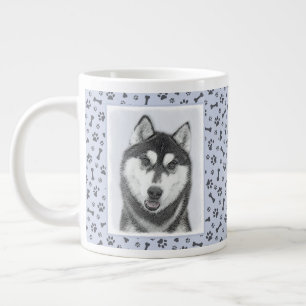 Caneca De Café Grande Arte de Cachorro Siberiana (Preta e Branca)