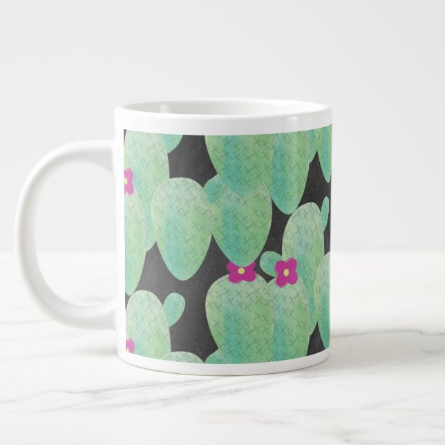 Caneca De Café Grande Arte de Cacto Flor de Rosa (Esquerda)