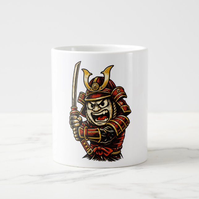 Caneca De Café Grande Arte de desenho animado de guerreiro samurai japon (Frente)