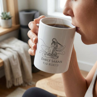 Caneca De Café Grande Arte de Linha Fluida Figura Meditando Ioga