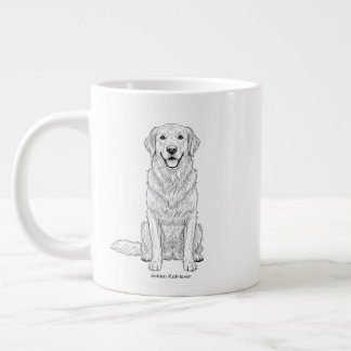 Caneca De Café Grande Arte de Linha Minimalista de Golden Retriever Dour