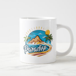 Caneca De Café Grande Arte de Logo de Ilha Paradisíaca Tropical