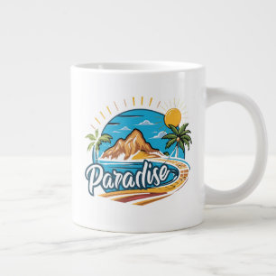 Caneca De Café Grande Arte de Logo de Ilha Paradisíaca Tropical