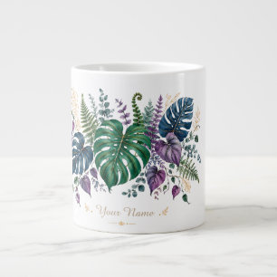 Caneca De Café Grande Arte de Monograma Botânico Tropical Personalizado