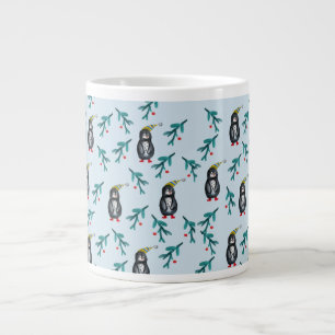 Caneca De Café Grande Arte de Natal de Pinguins