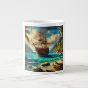 Caneca De Café Grande Arte de navio de Caribe/praia tropical