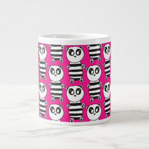 Caneca De Café Grande Arte de Panda Preto e Branco Divertida