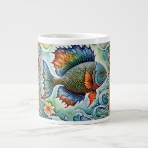 Caneca De Café Grande Arte de Peixe-Batik