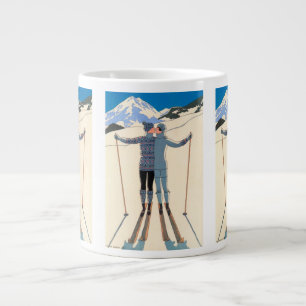 Caneca De Café Grande Arte Deco Vintage, Amantes na Neve por George Barb