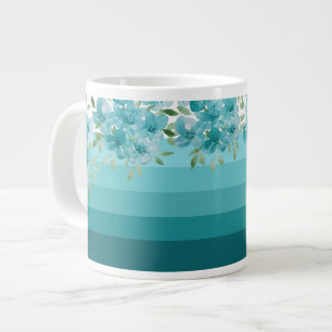 Caneca De Café Grande Arte em Aquarela de Flores Silvestres Azuis Turque