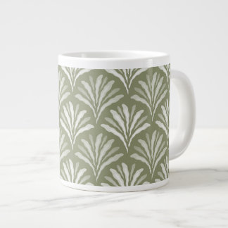 Caneca De Café Grande Arte Floral Elegante em Verde Oliva com Recorte