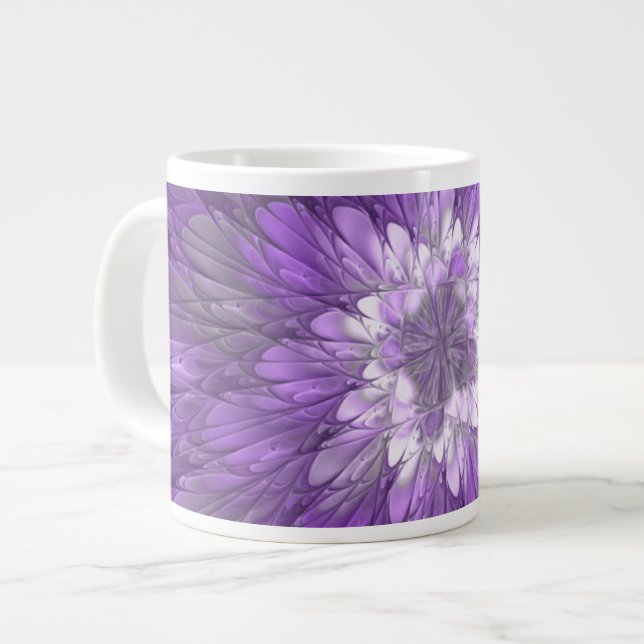 Caneca De Café Grande Arte fractal abstrata de flor roxa psicodélica (Frente Esquerda)
