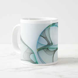 Caneca De Café Grande Arte fractal abstrata moderna azul turquesa cinza