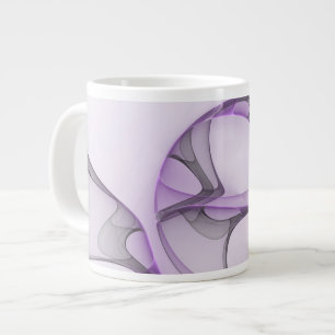 Caneca De Café Grande Arte fractal abstrata moderna lavanda cinza