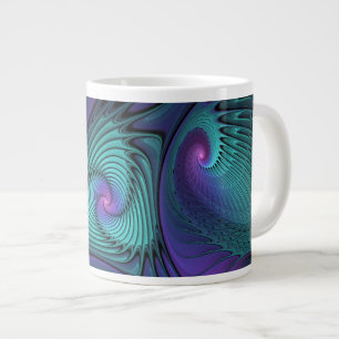 Caneca De Café Grande Arte Fractal Abstrata Moderna Roxo Encontra Turque