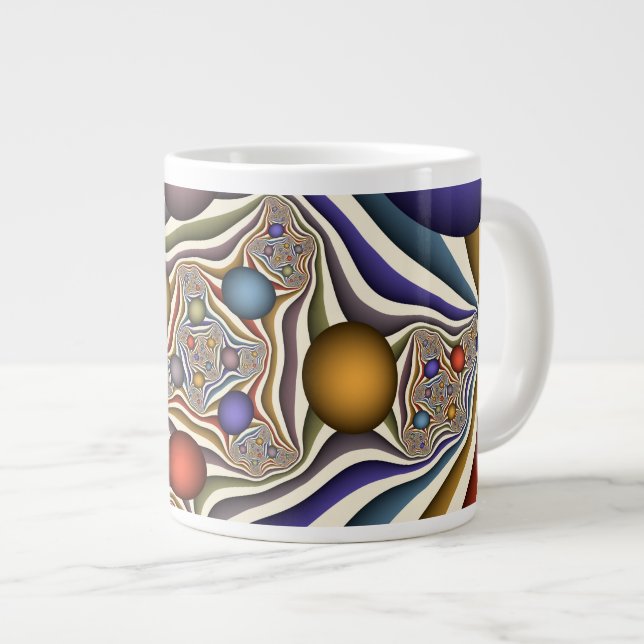 Caneca De Café Grande Arte Fractal Abstrato Colorida (Frente Esquerda)