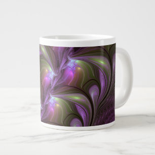 Caneca De Café Grande Arte Fractal de Khaki, Abstrato violeta e colorida