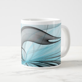 Caneca De Café Grande Arte Fractal Moderna Abstrata Antracite Cinza Azul