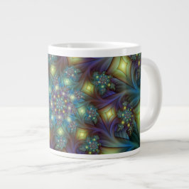 Caneca De Café Grande Arte Fractal Roxa Roxa Abstrato brilhante iluminad