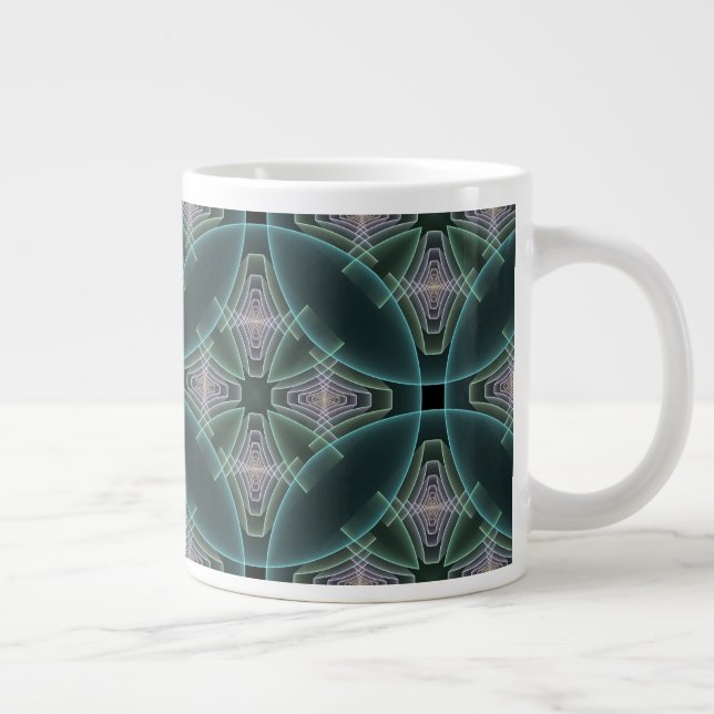 Caneca De Café Grande Arte Gráfica Geométrica Fractal Azul Moderno (Direita)