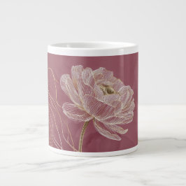 Caneca De Café Grande Arte Linear Floral em Dourado Rosa Empoeirado Eleg