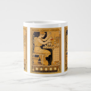 Caneca De Café Grande Arte Vintage Art Nouveau, Amor Conquista Tudo Cien