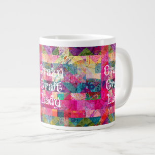 Caneca De Café Grande Artesanato Louco, Senhora Colorida Padrão Vibrante