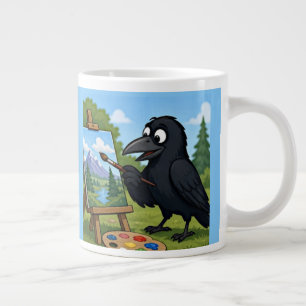 Caneca De Café Grande Artista Divertido Corvo Pintando Arte Paisagem