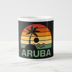 Caneca De Café Grande Aruba Vintage Palm Trees Summer Beach
