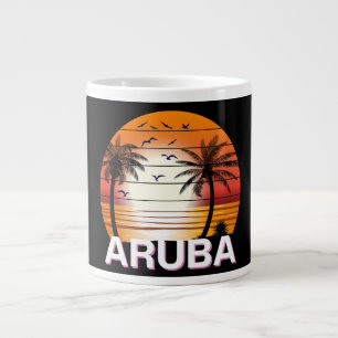 Caneca De Café Grande Aruba Vintage Palm Trees Summer Beach