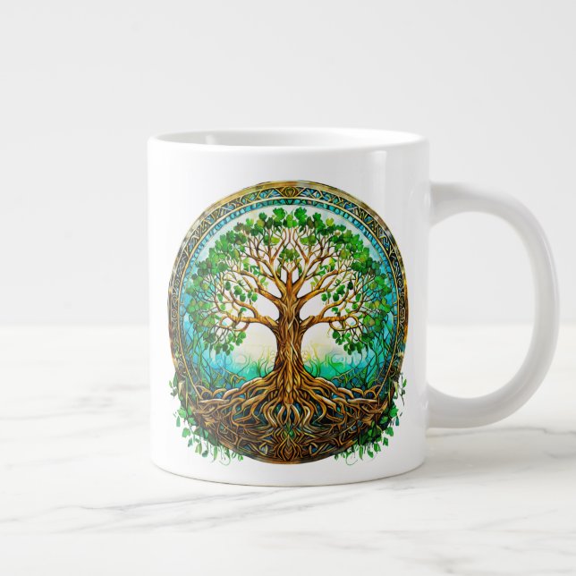 Caneca De Café Grande Árvore Celta da Vida em Emerald Green (Direita)
