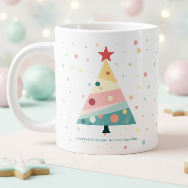 Caneca De Café Grande Árvore de Natal da Bolinhas de Pastel Whimsical (Pastel color polka dot Christmas tree mug)