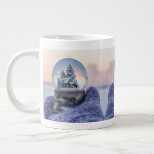 Caneca De Café Grande Árvore de Natal de bola de neve queda de neve no i