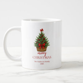 Caneca De Café Grande Árvore de Natal Elegante – Fita Vermelha