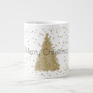 Caneca De Café Grande Árvore de Natal Glitter Sparkle Dourada branca   