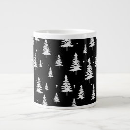 Caneca De Café Grande Árvore de Natal Preta e Branca