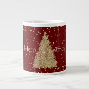 Caneca De Café Grande Árvore de Natal Red Dourada Glitter Sparkle