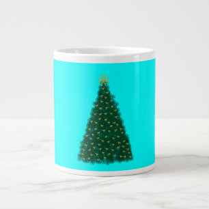 Caneca De Café Grande Árvore de Natal Verde, Cavalos Correntes Dourados,