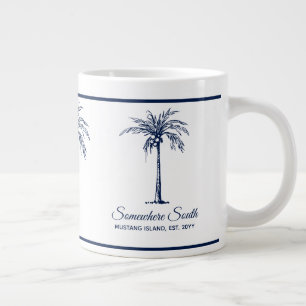 Caneca De Café Grande Árvore Palm Azul Elegante Personalizada