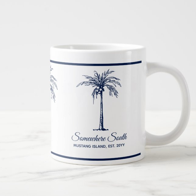 Caneca De Café Grande Árvore Palm Azul Elegante Personalizada (Direita)
