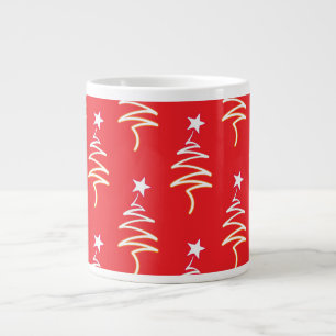 Caneca De Café Grande Árvore Rabiscada + Estrela Festa de Natal Vermelha