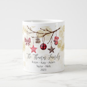 Caneca De Café Grande Árvore Vermelha Dourada Mitten Star da Família Nat