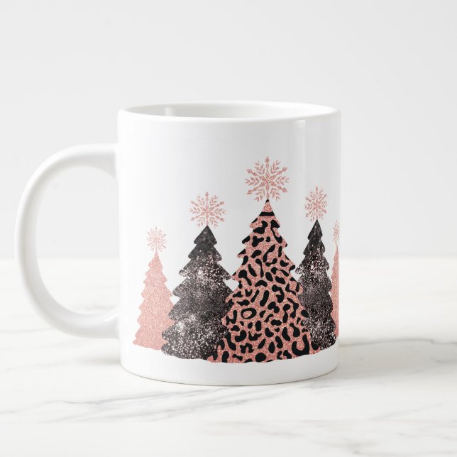 Caneca De Café Grande Árvores de Natal com Estampa de Leopardo Glam (Esquerda)