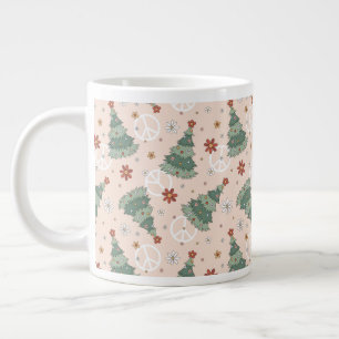 Caneca De Café Grande Árvores de Natal e Sinais de Paz