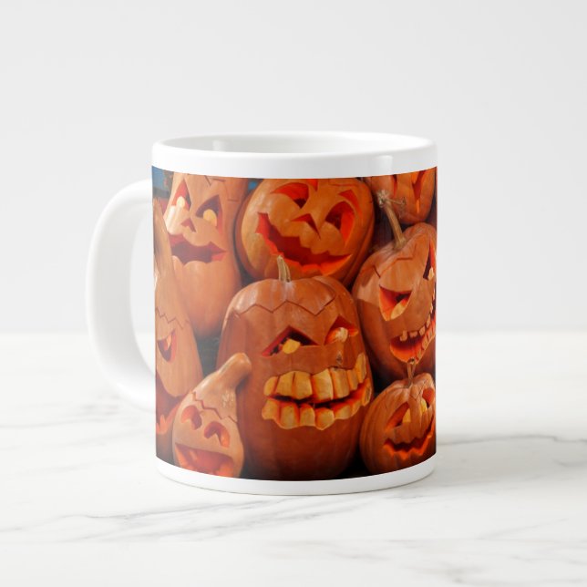 Caneca De Café Grande Assustador Jack O Lanterna Halloween Pumpkins 2 (Frente Esquerda)