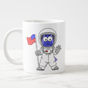 Caneca De Café Grande Astronauta Parasaurolophus Segurando Bandeira Amer