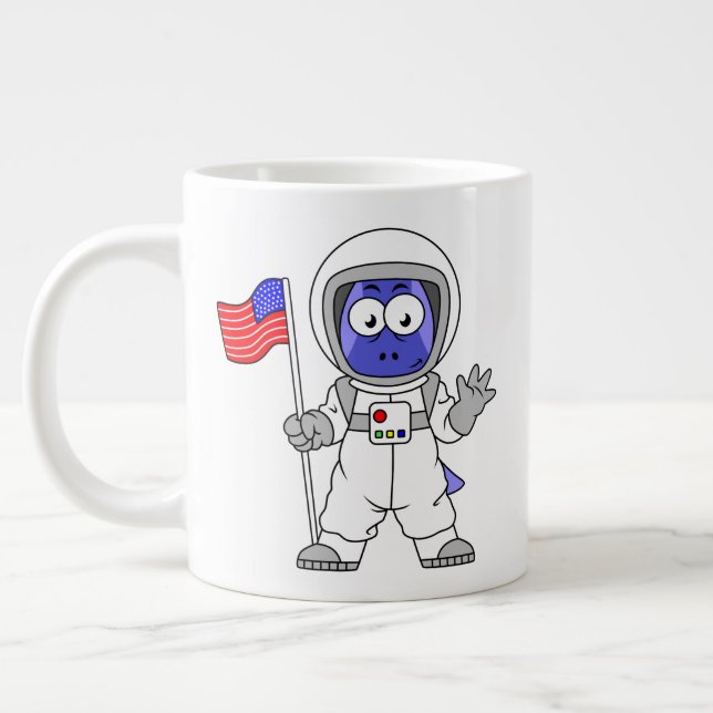 Caneca De Café Grande Astronauta Parasaurolophus Segurando Bandeira Amer (Esquerda)
