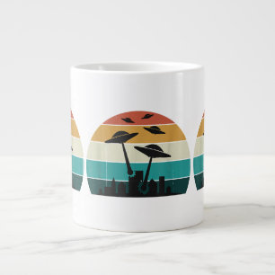 Caneca De Café Grande Ataque OVNI Retro Pôr do Sol - Voador Discóide Vin