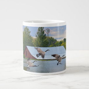 Caneca De Café Grande Aterrissagem De Gansos Do Canadá No Pond